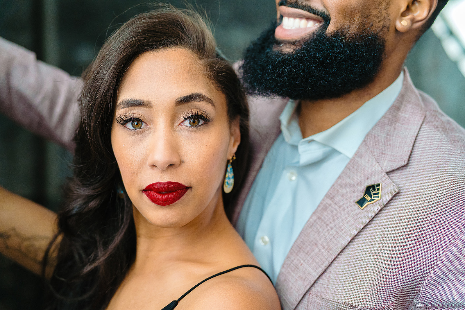 Couple red lip closeup editorial urban portrait