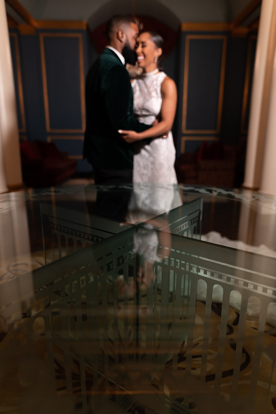 Couple reflection at luxury venue