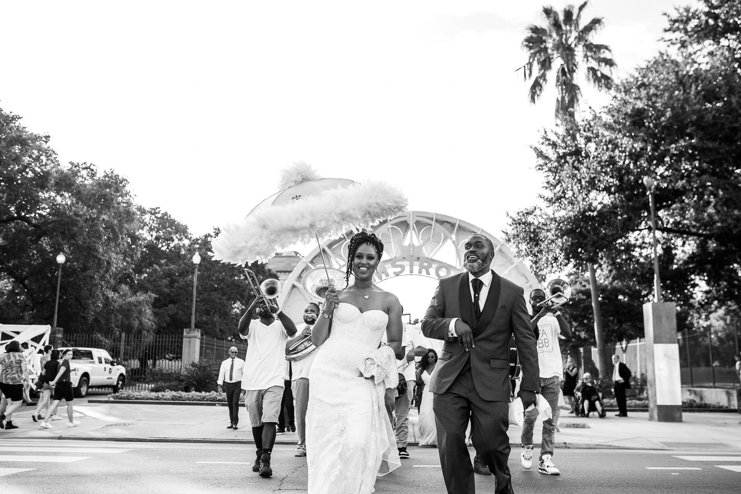 Second line parade with brass band in New Orleans